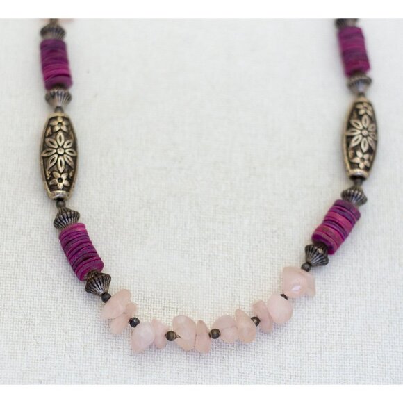 18 inch, Vintage Pink Flowers Oriental Stylish Beaded Necklace - G1 - Picture 1 of 3